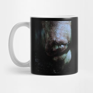 Portrait, digital collage, special processing. Weird. Alien mouth. Desaturated and dim. Mug